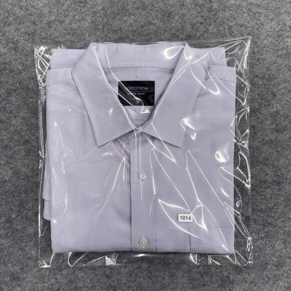 NORDSTROM Men's Button Up Dress Shirt, Size 17 34-35 Trim Fit 100% Cotton Purple - Picture 12 of 12